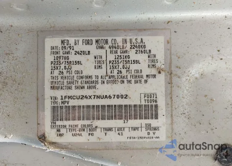 1992 Ford Explorer from USA, damaged, VIN 1FMCU24X7NUA67002